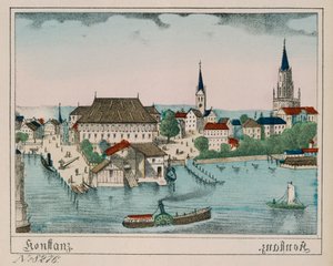 Ansicht von Konstanz mit Hafen, Konzil und Kathedrale, aus Neuruppiner Bilderbogen, 1830 von German School