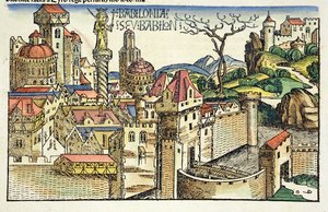 Ansicht der antiken Stadt Babylon, aus der Nürnberger Chronik von Hartmann Schedel, 1493