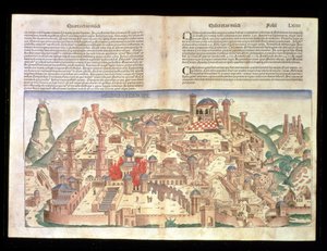 Ansicht der Stadt Jerusalem, aus der Nürnberger Chronik von Hartmann Schedel, 1493