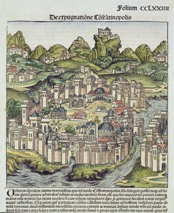 Ansicht der ummauerten Stadt Konstantinopel, aus der Nürnberger Chronik von Hartmann Schedel (1440-1514) 1493 von German School