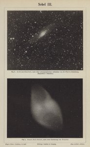 Ansichten des Andromedanebels und des Hantelnebels (Stich) von German School