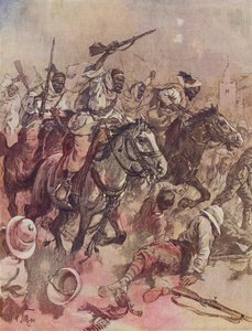 Krieger des Scheichs von Senussi vertreiben die Briten aus Matruh, östlich von Sollum, Ägypten von German School