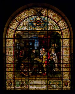 William Caxton zeigt sein erstes gedrucktes Buch Edward IV. und seiner Frau, Elizabeth Woodville im Jahr 1477, von Mayer und Co., Münchner Firma aktiv in London, ca. 1880 von German School