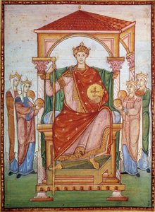 Otto III. empfängt den Tribut der Nationen. Miniatur aus dem Manuskript "Evangelium von Otto III."