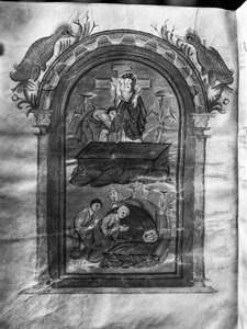 f.234v, Abstieg vom Kreuz und Besuch der Jünger am Grab, Liuthar-Evangeliar / Otto-Evangeliar, ca. 990 von German School