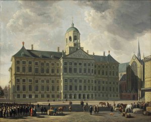 Ein Blick auf den Dam mit dem neuen Rathaus, der Nieuwe Kerk und der Waag, Amsterdam von Gerrit Adriaensz Berckheyde