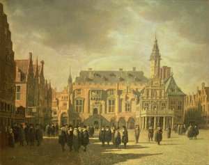 Ansicht des Rathauses auf dem Marktplatz von Haarlem