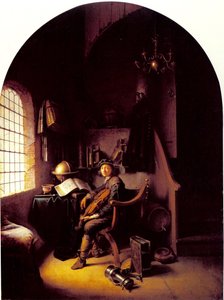 Junger Geiger in seinem Arbeitszimmer von Gerrit Dou