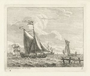 Acht Segelschiffe auf rauer See von Gerrit Groenewegen