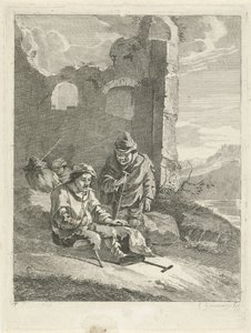 Vier Figuren bei einer Ruine