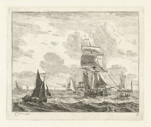Segelschiffe auf unruhigem Wasser (Seelandschaften mit Schiffen) von Gerrit Groenewegen