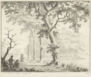Bäume am Wasser und ein Zeichner von Gerrit Toorenburgh