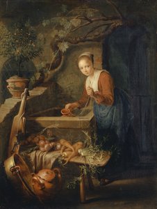 Küchenmagd am Brunnen, ca. 1650 von Gerrit Dou