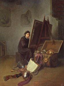 Porträt des Künstlers an seiner Staffelei in seinem Atelier von Gerrit Dou