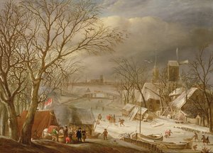 Eine Hochzeitsgesellschaft an einem gefrorenen Fluss von Gerrit van Battem