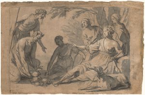 Diana und vier Nymphen erhalten Geschenke von einem Satyr von Gerrit van Honthorst