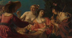 Hirte, der die Flöte spielt von Gerrit van Honthorst