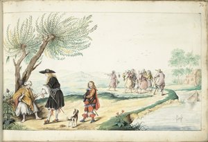 Roma-Frau liest einem Herrn die Hand (Moses?)