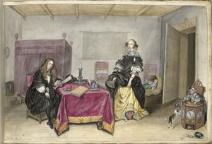 Sijbrant Schellinger und Jenneken ter Borch mit zwei Kindern in einem Interieur