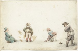 Vier Kinder, die ihr Geschäft verrichten