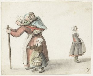 Frau mit zwei Kindern in einem Tragekorb von Gesina ter Borch