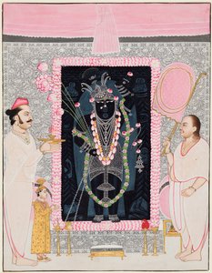 Der Oberpriester Tilakayat Govardhanlalji bringt Shri Nathji Opfergaben zur Feier..., um 1890