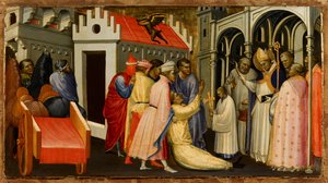 Der heilige Hugh von Lincoln exorziert einen vom Teufel besessenen Mann, 1404-1407 von Gherardo Starnina