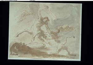 Zentaur kämpft mit Löwe