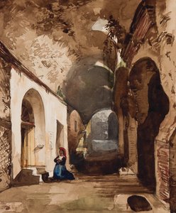 Frau betet am gewölbten Schrein im Amphitheater von Pozzuoli, mit Ergänzungen von Prinzessin Maria Annunziata di Borbone (1843-1871) von Giacinto Gigante
