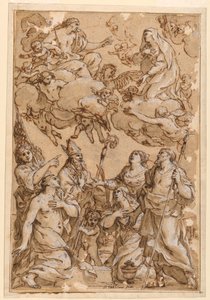 Zeichnung, Christus und die Jungfrau mit Schutzheiligen von Pistoia, 1638