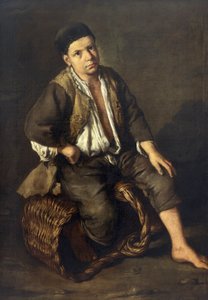 Laufbursche, der auf einem Korb sitzt von Giacomo Ceruti