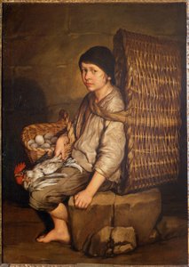 Botenjunge, der mit einem Korb auf dem Rücken sitzt, Eier und Geflügel, um 1735 von Giacomo Ceruti