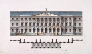 Projekt des Smolny-Instituts. Die Hauptfassade und der Grundriss des Erdgeschosses, 1806-1808