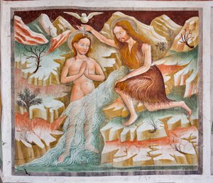 Johannes der Täufer tauft Jesus im Jordan (Detail) von Giacomo Borlone de Buschis