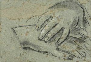 Gekreuzte Hände (Vorderseite); Rechter Fuß, teilweise von Draperie bedeckt (Rückseite) von Giacomo Cavedone