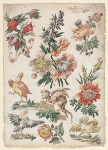 Florale Designs mit Vögeln und Greif