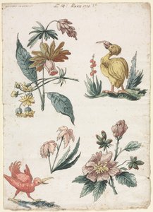 Florale Designs mit zwei Vögeln