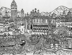 Ansicht von Venedig im 15. Jahrhundert, Italien, Holzschnitt, aus Supplementum chronicarum von Giacomo Filippo Foresti (1434-1520) von Giacomo Filippo Foresti