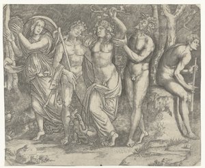 Bacchus und Bacchantinnen und Mänade mit Tamburin von Giacomo Francia