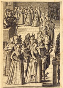 Adlige bei einem Empfang, Gravur von Giacomo Franco