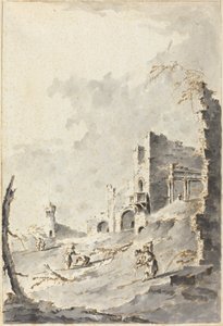 Capriccio klassischer Ruinen mit einer Festung von Giacomo Guardi