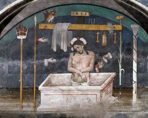 Christus umgeben von Symbolen der Passion, Fresko von Giacomo Jaquerio (1375-1453), Abtei St. Antonius von Ranverso, Buttigliera Alta, Piemont, Italien von Giacomo Jaquerio