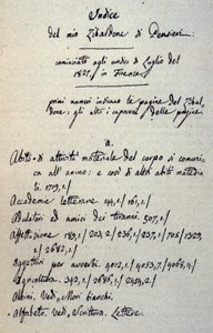 Incipit des Manuskripts des Zibaldone (oder „Pensieri“) von Giacomo Leopardi (1798-1837). 1817-1832