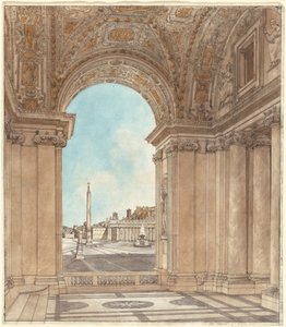 Der Petersplatz durch einen Bogen der Basilika gesehen von Giacomo Quarenghi