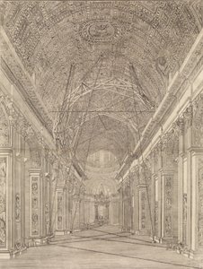 Gerüst für die Restaurierung des Gewölbes in der Petersbasilika errichtet: Übersicht, ca. 1773. von Giacomo Sangermano
