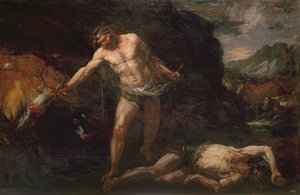 Herkules tötet den Riesen Cacus und stiehlt das Vieh von Geryon zurück