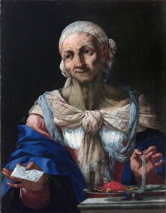 Alte Frau mit Perlenkette und Brief (Vanitas)