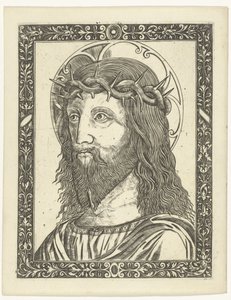 Kopf Christi mit Dornenkrone in Umrahmung