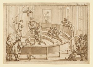 Die "Accademia Clementina" Bologna, mit einem Akt, der vom Zeichenlehrer positioniert wird, der "Farnese Herkules" im Hintergrund
