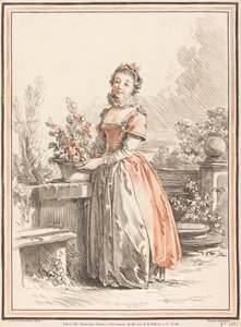 Eine junge Frau, die in einem Park steht von Gilles Antoine Demarteau after Jean Baptiste Le Prince